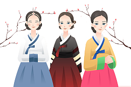 身穿韩国传统服饰的妇女