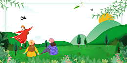 手绘好友春季出游背景图