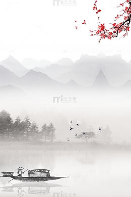 古风船山鸟梅花