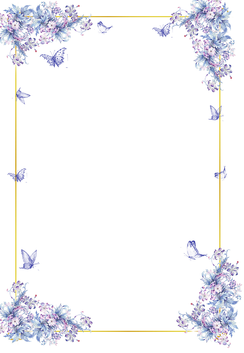 紫色鲜花蝴蝶边框