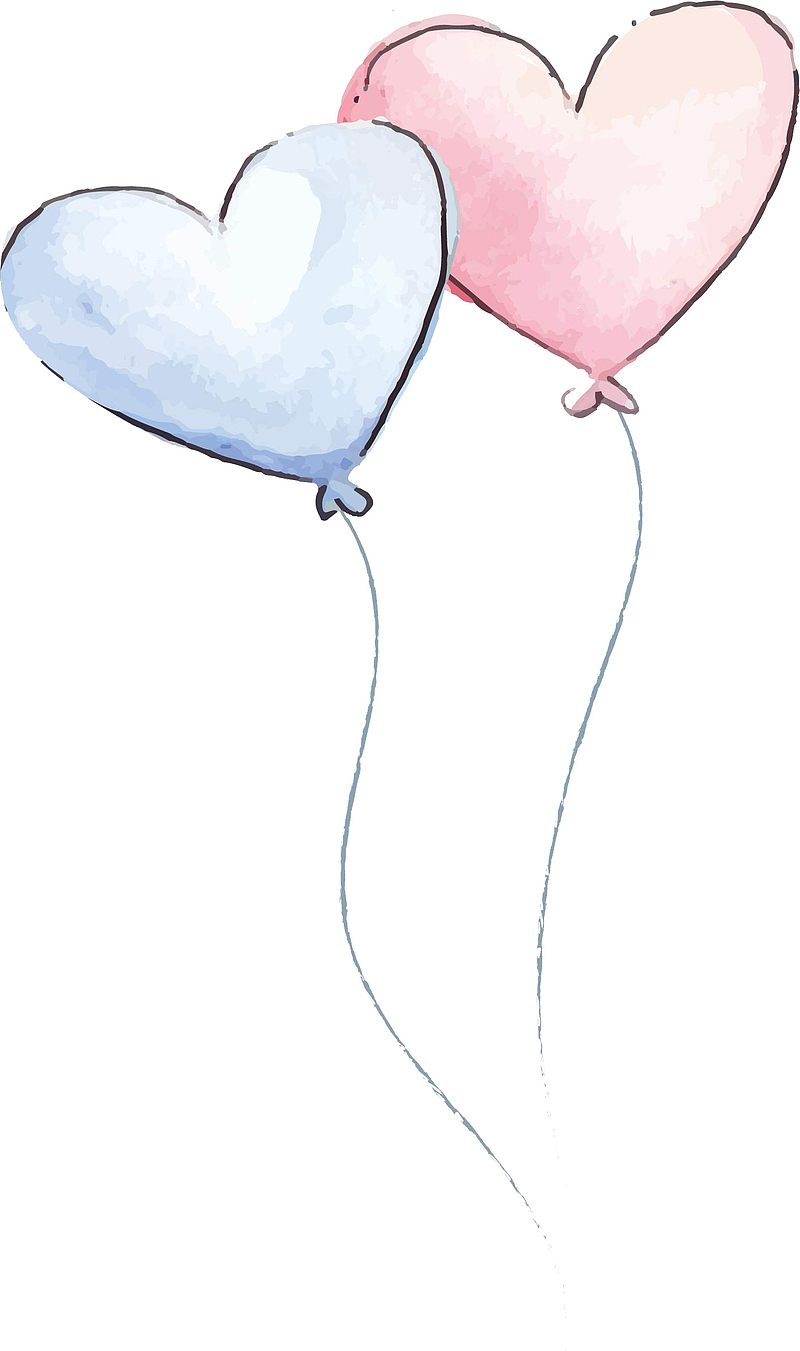 彩色水彩心形气球素材