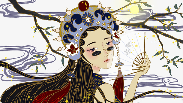 手绘戏曲国潮元素图