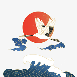 白鹤国潮波浪元素