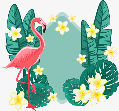 手绘ins热带植物火烈鸟