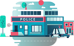 AI卡通警察局建筑插画