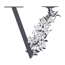 素雅花枝字母V