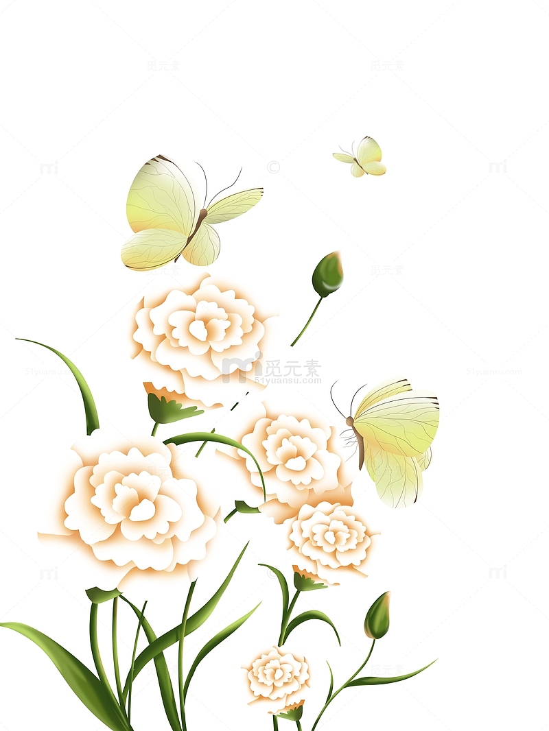 花朵手绘蝴蝶元素
