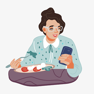 一边吃饭一边玩手机的女孩