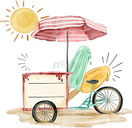 水彩手绘夏天沙滩PNG