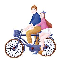 骑自行车卡通情侣
