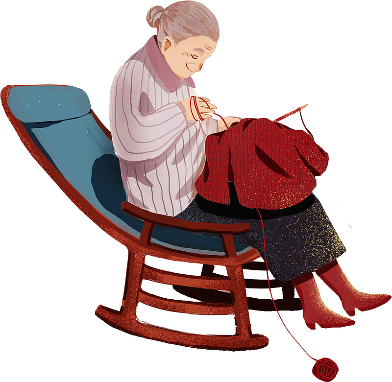 老母亲，母亲节，织毛衣，摇椅老人