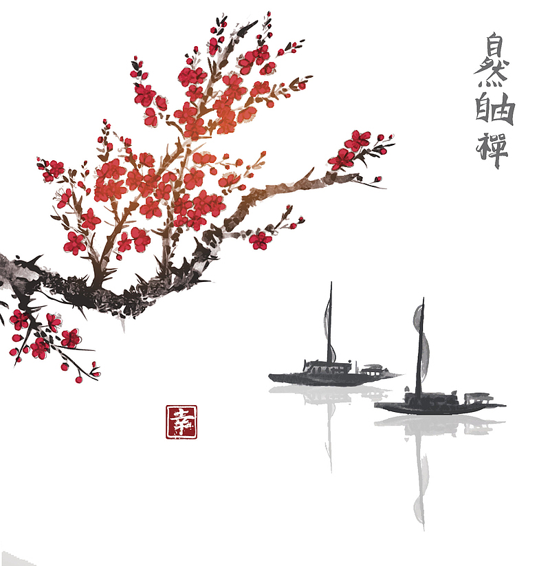 中国风山水画手绘元素