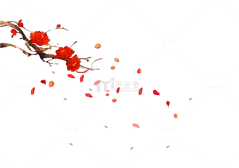 国潮中国风红花落叶