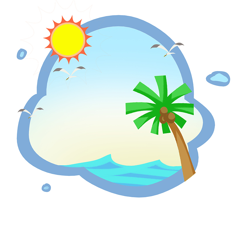 夏日，海滩，椰子树，边框