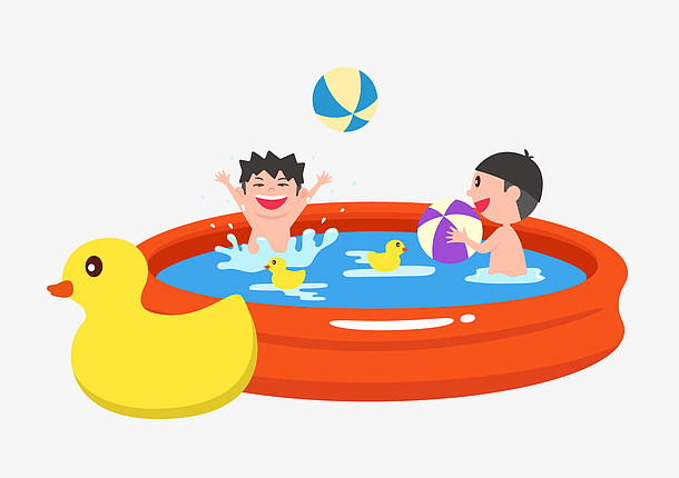 暑假儿童泳池玩耍卡通