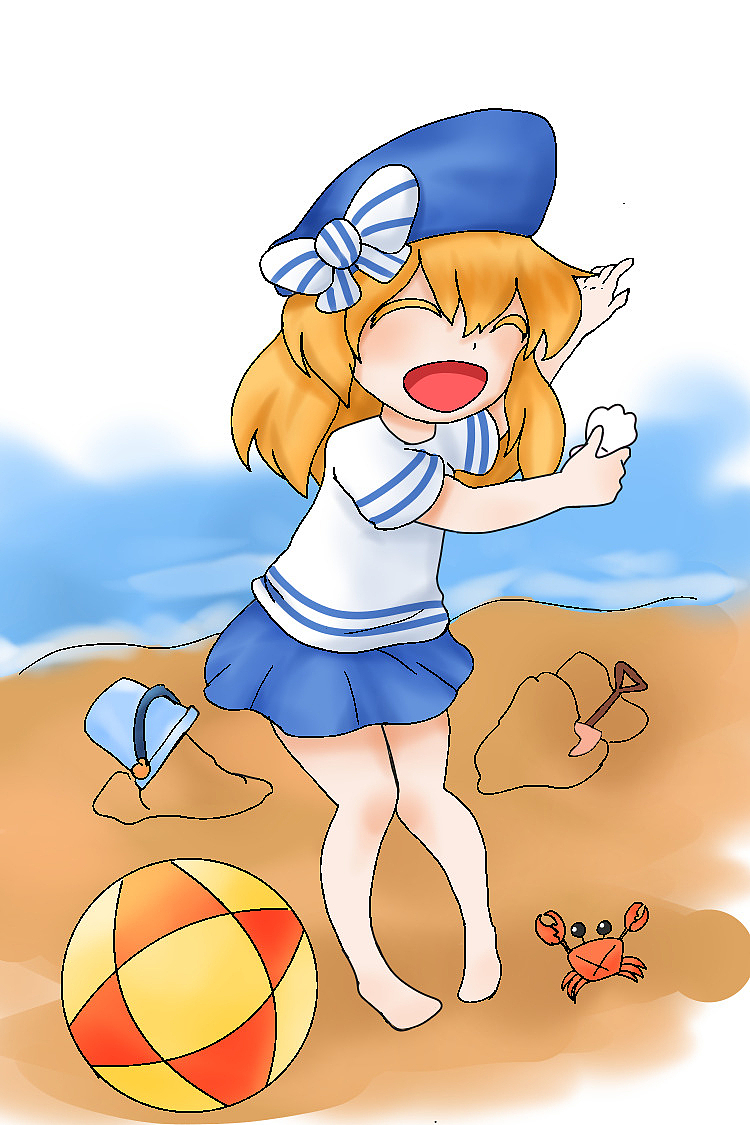 夏日大海沙滩儿童玩耍