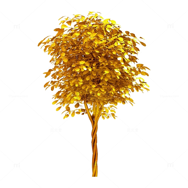黄金色发财树PNG格式