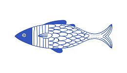 复古蓝插画手绘线条fish