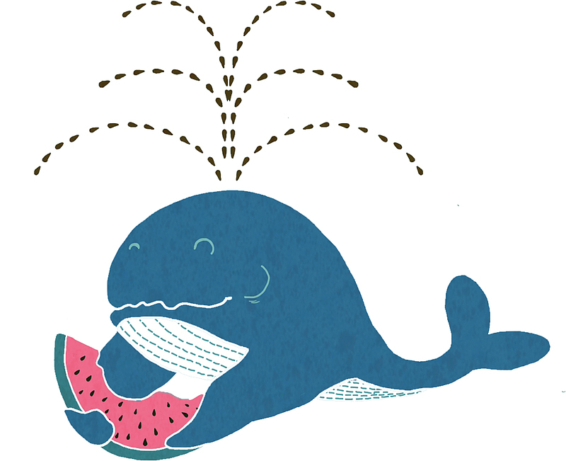大暑卡通鲸鱼吃西瓜