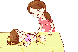 卡通人物 给孩子按摩腹部