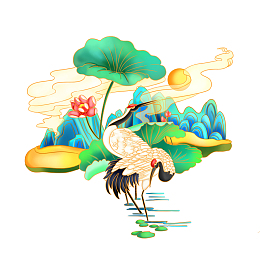 国潮仙鹤祥云荷花