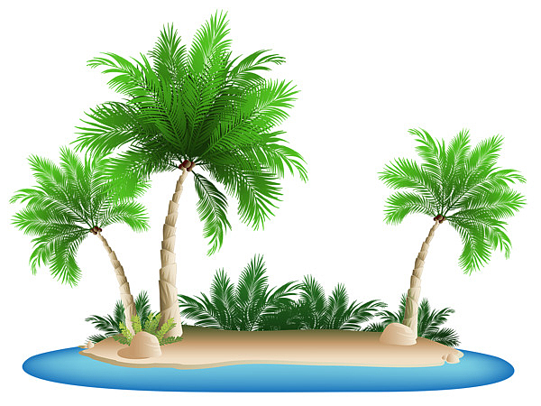 绿树海滩太阳沙滩椰子树