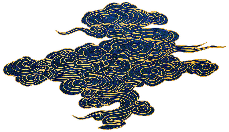 中式金色描边蓝色云朵