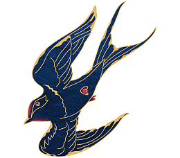 中式金色描边蓝色燕子