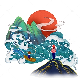 国潮海浪浪花插画