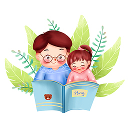 带女儿看书的父亲