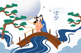 手绘卡通七夕元素