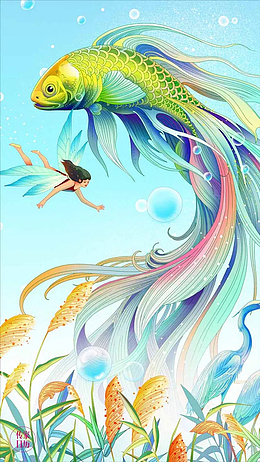 插画大鱼背景jpg
