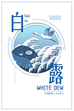 白露秋季线框仙鹤芦苇