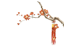 手绘红色花枝花瓣中国风