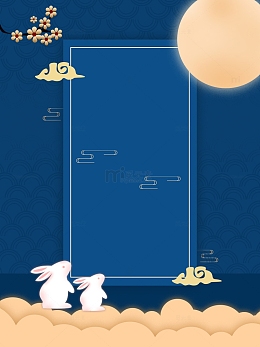 中秋背景月亮兔子花朵线框