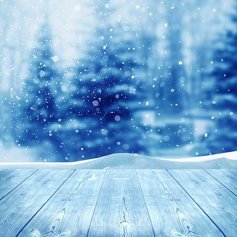 唯美蓝色冬日雪景方图背景