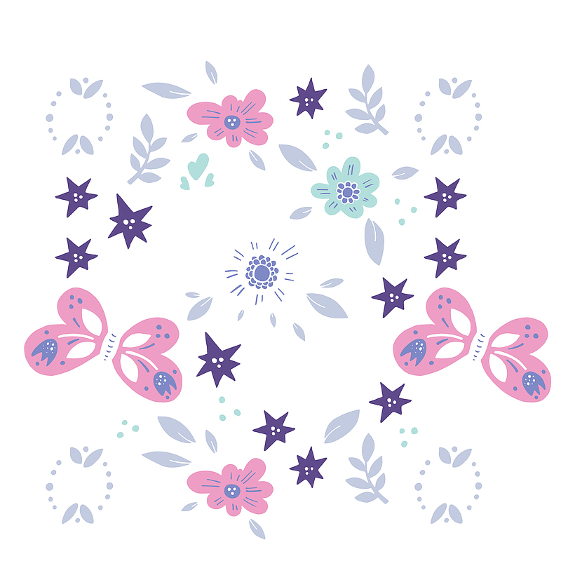 矢量花朵蝴蝶卡通元素图
