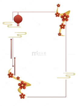 边框花朵灯笼线型边框中国风元素