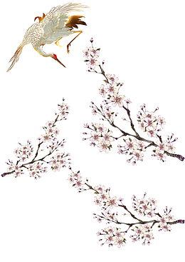 仙鹤和花带枝