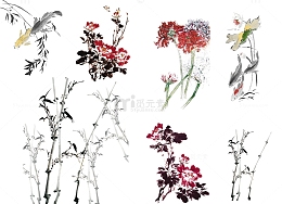 水墨古风梅花装饰元素