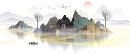 古风泛舟元素图