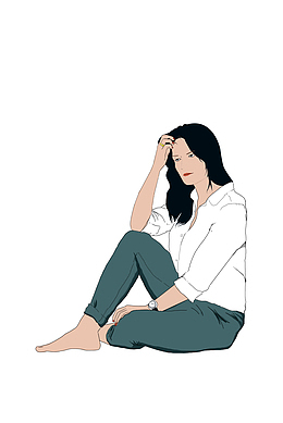 长发女子人物手绘插画