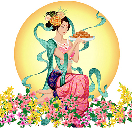 中秋月亮端月饼古典美女