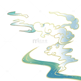 国潮风云朵飘带河流