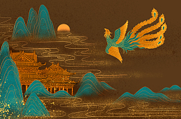 国潮风复古建筑凤凰