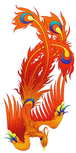 红色凤凰手绘元素