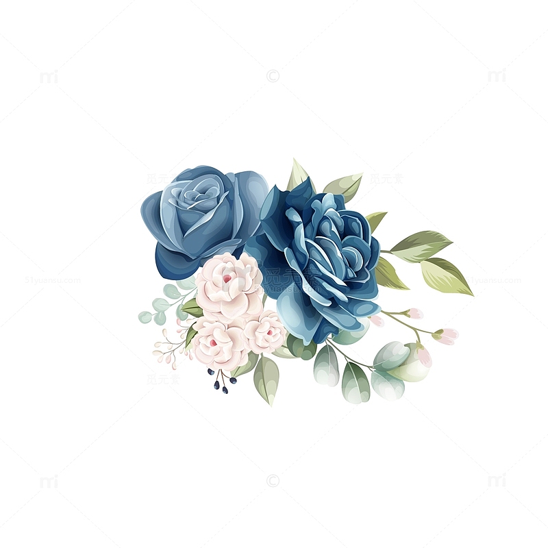 蓝色玫瑰花朵装饰元素