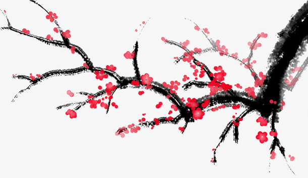 水墨花枝矢量图