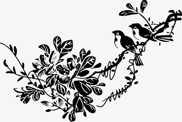黑色矢量花鸟图