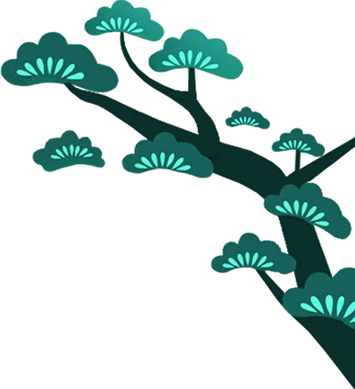 中国风绿色手绘装饰树木松树